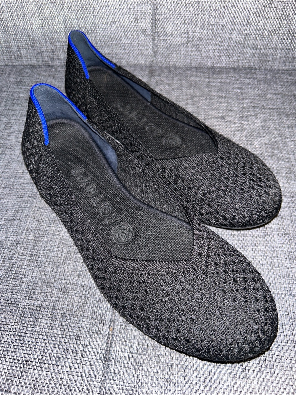 Rothy's Black Knit Slip-On Flats with Blue Accent - Picture 1 of 8